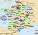 Mapa de departamentos y regiones de Francia - Viajar a Francia