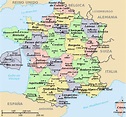 Mapa de departamentos y regiones de Francia - Viajar a Francia