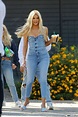 Khloe Kardashian seen wearing a denim outfit as she arrives at a studio ...