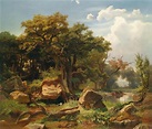 Johann Kautsky | Wetland Landscape with Stork (1852) | MutualArt