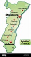 Mapa de la isla de Alsacia como un panorama mapa en color verde pastel ...
