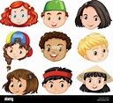 Las diferentes caras de niños y niñas ilustración Imagen Vector de ...