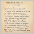 Remember - Christina Rossetti. Another top 10 fave. Lyric Poem, Song ...