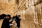Orthodox Jewish men praying in the men's section, Western Wall (Wailing ...
