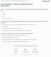 Quiz & Worksheet - Unitary, Confederal & Federal Governments | Study.com