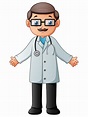 Médico de dibujos animados con bata blanca de laboratorio con ...