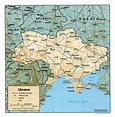Grande detallado mapa político de Ucrania con relieve, carreteras ...