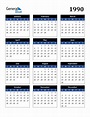 1990 Calendar (PDF, Word, Excel)