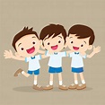 Three boys pupil hugging and smiling Vector | Premium Download