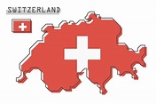 Suiza mapa y bandera. diseño de dibujos animados de línea simple ...