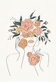 Modern minimal female line art, flower line art, minimalist wall art ...