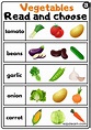 Vegetables Read and Choose Worksheet for K5 Kindergarten and ESL ...