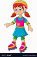 Funny girl cartoon plying roller skates Royalty Free Vector