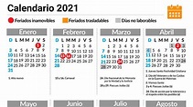 Así está el calendario oficial de los Feriados 2021 - Diario Panorama