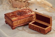 Conjunto de joyeros de madera artesanales tallados originales 2 piezas ...