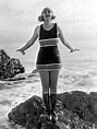 A Flapper In Her Bathing Suit On A Rock At The Beach, Los Angeles, 1922 ...