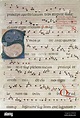 music, notation, square notes, page from a missal, France, 14th century ...