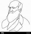 Charles Darwin one line drawing portrait illustration Stock Photo - Alamy