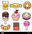 Candy kawaii food characters. Sweet design, dessert cartoon smile, set ...