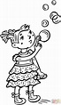 Little Girl Blowing Bubbles coloring page | Free Printable Coloring Pages