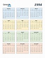 1994 Calendar (PDF, Word, Excel)