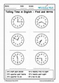 Telling Time in English - Find and Write | Clock worksheets, Time ...