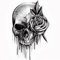 Rose Flower And Skull Black And White Tattoo Design Idea | tattoos ...