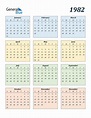 1982 Calendar (PDF, Word, Excel)