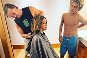 Matthew McConaughey's Cuts Son Livingston's Hair: Photo