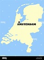 Mapa de Países Bajos con Amsterdam marcó, aislado en un fondo azul ...