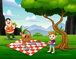 Cartoon two boys enjoying picnic food together 7159661 Vector Art at ...