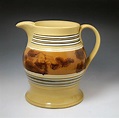 Antique pottery yellow ware mocha decorated English pitcher c1840 ...