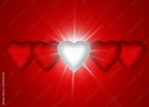 San Valentín, corazones, fondo rojo, iluminado, luz, corazón, blanco ...