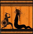 orange and black pottery painting of perseus fighting the medusa Stock ...