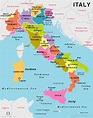 a map of italy with all the major cities and their respective names in ...