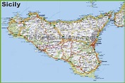 Large detailed road map of Sicily