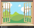 Ilustración de una ventana abierta, vista de naturaleza, dibujos ...