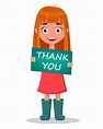 Cute funny smiling cartoon girl holding sign Thank You 3105304 Vector ...