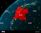 Noche mapa de Colombia como se ve desde el espacio sobre el planeta ...