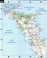 Road map Bruce Peninsula surrounding area (Ontario, Canada) free large ...