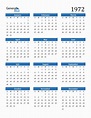 Free 1972 Calendars in PDF, Word, Excel