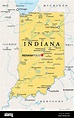 Indiana, IN, mappa politica, con la capitale Indianapolis, e le città ...