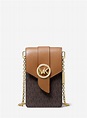 Michael Kors Small Logo And Leather Smartphone Crossbody Bag in Brown ...