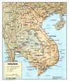 Large detailed political map of Indochina with relief, roads and major ...