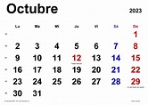 Calendario octubre 2023 en Word, Excel y PDF - Calendarpedia