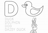 learn the alphabet coloring page letter d educational printable drakl ...