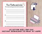 Printable Two Truths and a Lie Party Game Activity for Teen - Etsy