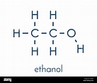 El alcohol (etanol, alcohol etílico) molécula, estructura química ...