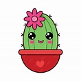 Ilustración kawaii de un cactus en una maceta. | Vector Premium