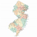 Large administrative map of New Jersey state with roads, highways and ...
